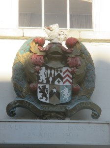 The Cromwell family Coat of Arms.  the lion rampant at the top was used in the Town of Huntington's Coat of Arms prepared in for the U.S. Bicentennial.  The town's coat of arms is no longer used in light of its association with Oliver Cromwell, who has been accused of genocide in connection with his actions in Ireland.