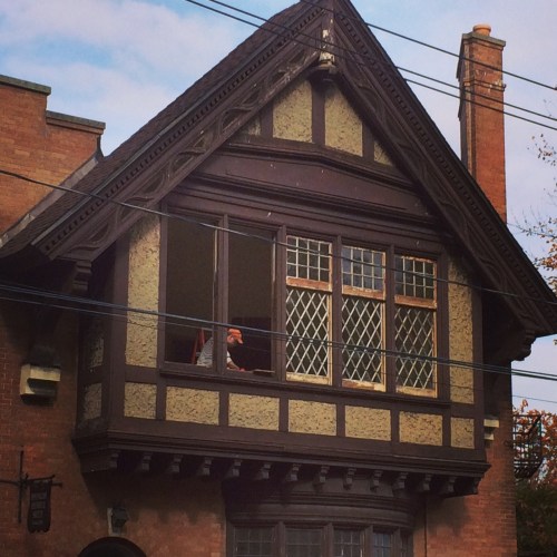 Restoring the fabulous diamond pane windows of the Trade School.